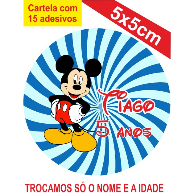 Adesivos Mickey Personalizados 5x5cm Festa Aniversário Lembrancinha