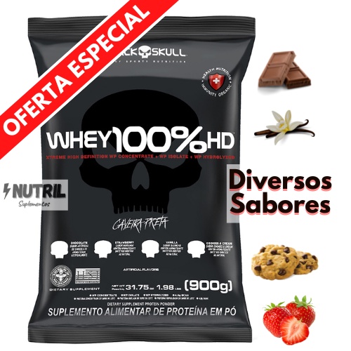 Whey Protein 100% HD Pure BLACK SKULL - Refil 900g ( Isolado - Hidrolisado - Concentrado )