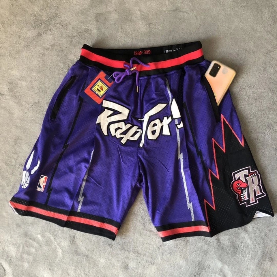 NBA Raptors shorts De Basquete De Malha Roxa E Branca De Quatro Bolsos ...