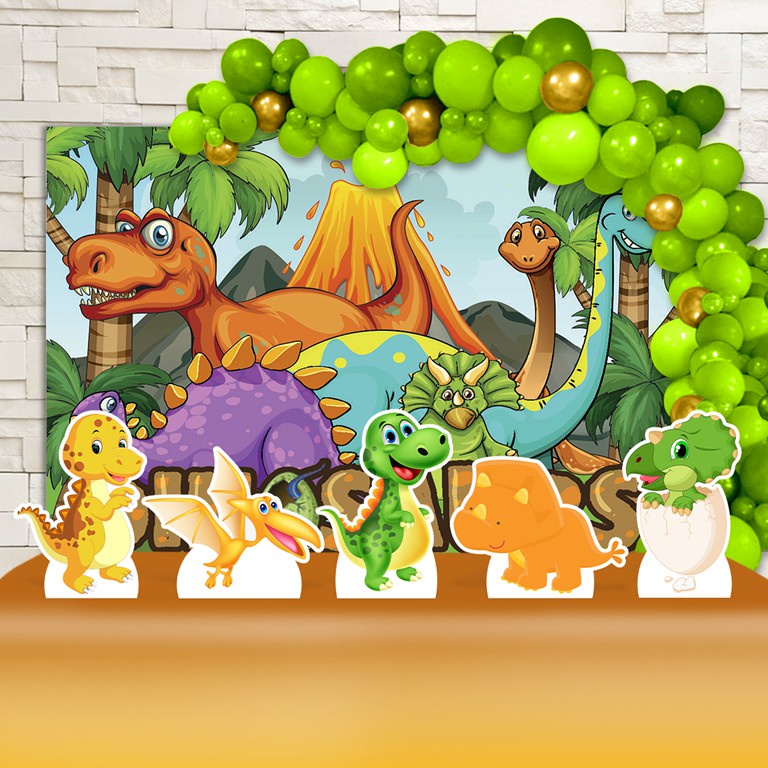 Festa Dinossauro Baby Cute Decoração Cenários Kit Ouro