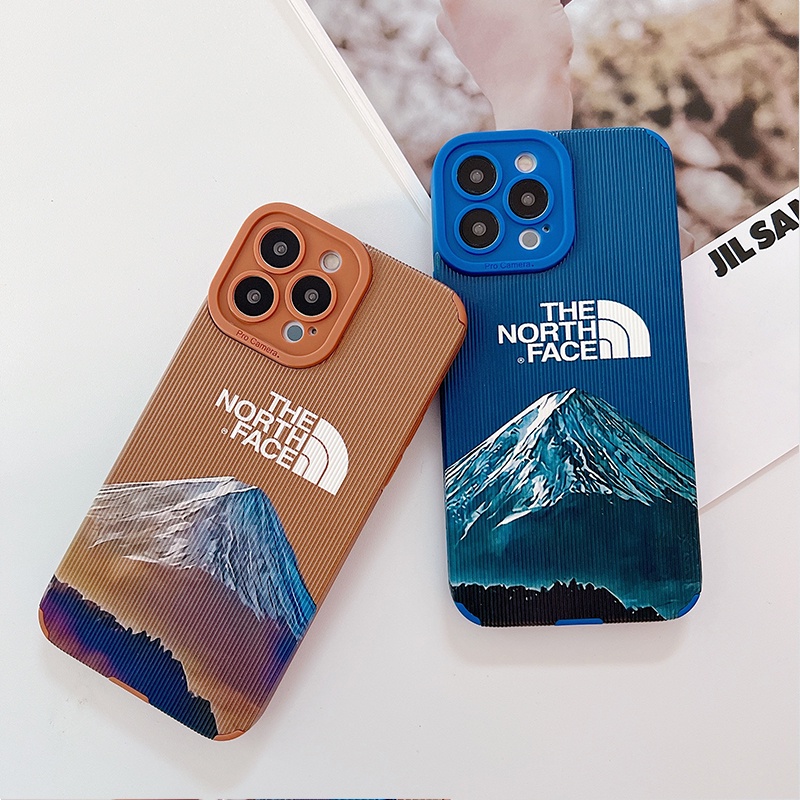 North Couro Listras Verticais A Capa De Montanha De Neve Para iPhone 14 Pro Max 14Pro 14Plus Fashion Luxuosa Marca Anti-Impacto Quadrado Macio Celular