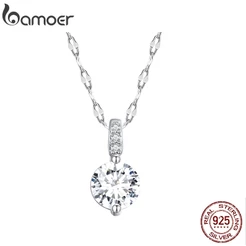 Bamoer 925 Prata Simples Colar De Coração De Zircônia Moda Jóias Presentes Para Mulheres