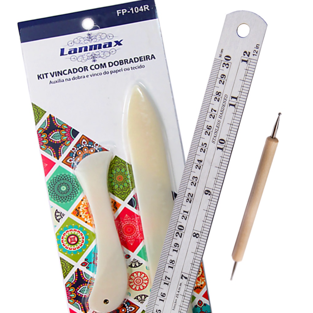 Vincador e Dobradeira com Boleador Madeira + Régua Aço 30 cm em Oferta na Shopee