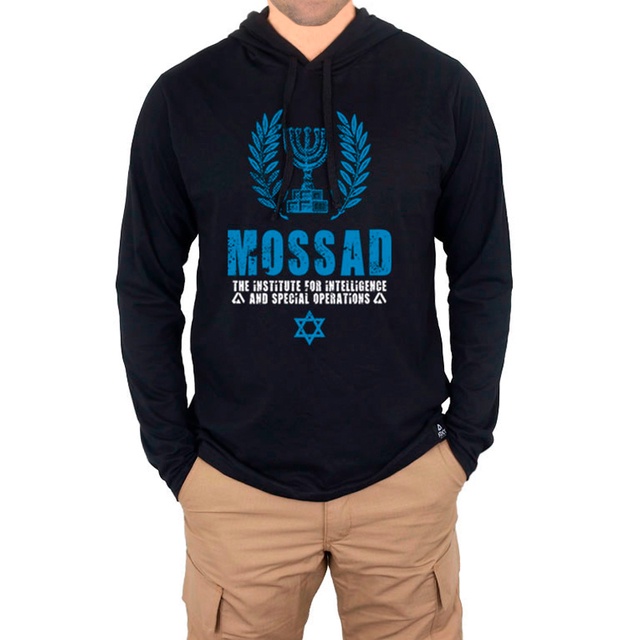 Camiseta Manga Longa com Capuz Estampada Mossad