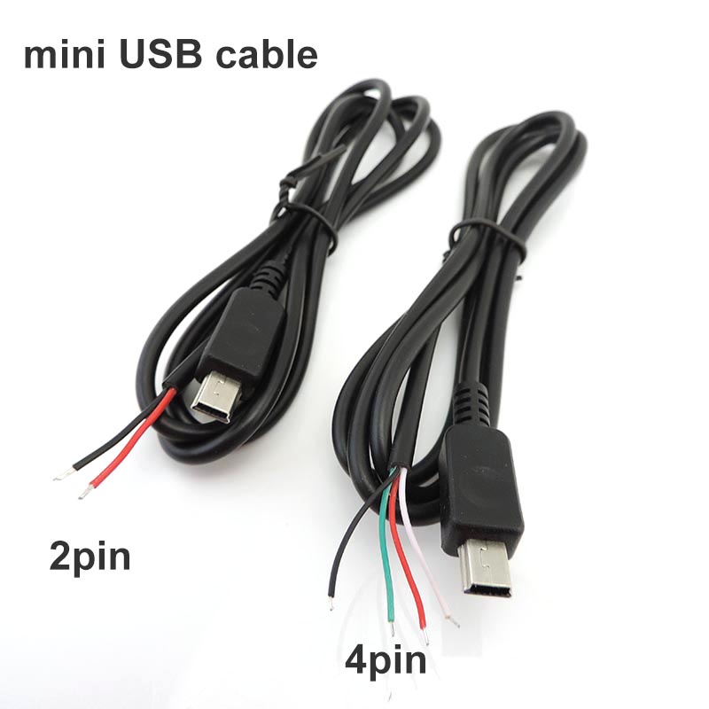 2pin 4pin Mini USB Macho Jack Cabo De Alimentação 5Pin DIY Carregamento Conector Transmissão Dados Soldagem 1m Fio Repar