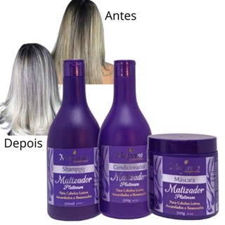 Kit Matizador Platinum Maycrene 3X500ml Elimina os tons Amarelados e Hidrata os Cabelos Re...