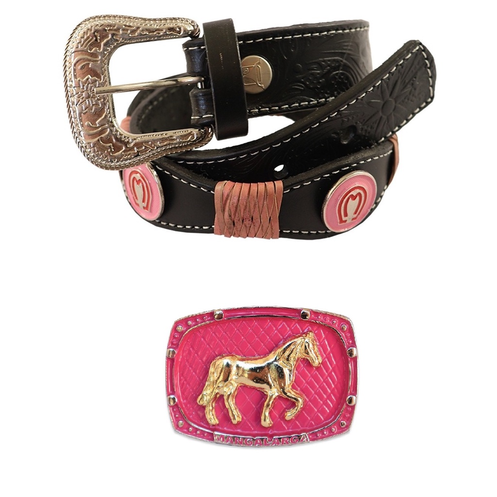 Cinto Menina Infantil Mangalarga Feminino + Fivela Cowgirl Rosa