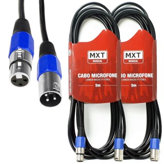 Kit 2 Cabo Microfone Xlr Canon Balanceado Macho Femea 5m Metros Mxt