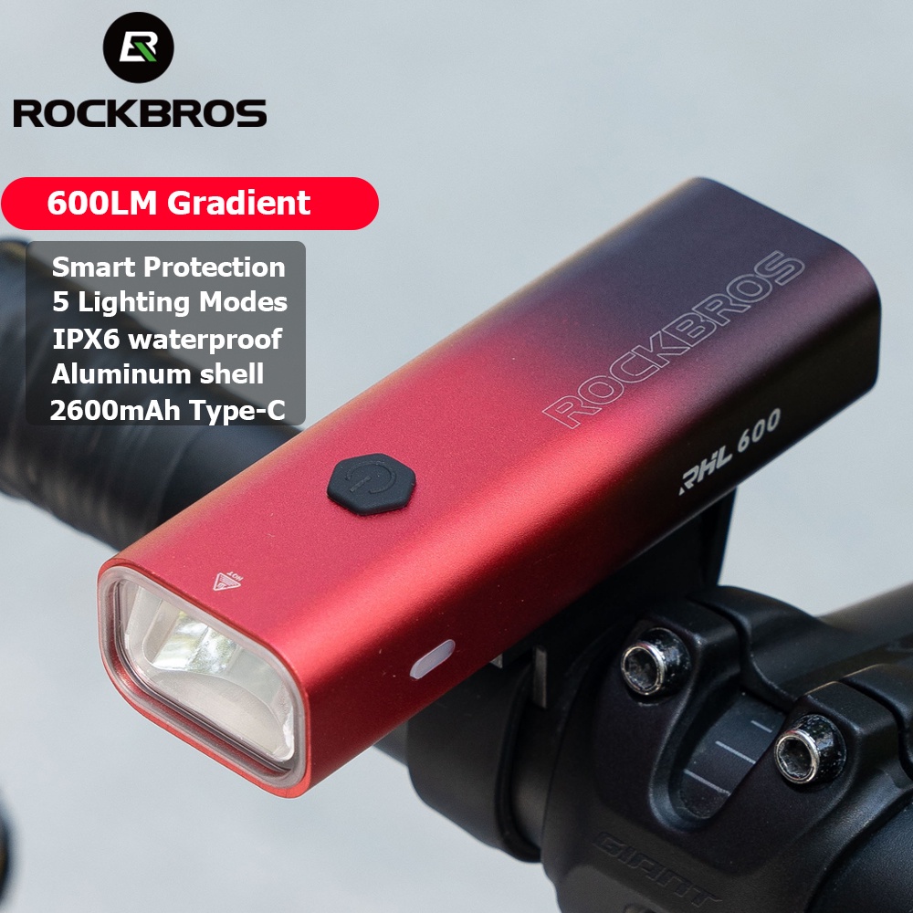 Rockbros Bike Light 600 Lumen IPX6 À Prova D'água Luz Frontal De Bicicleta 5 Modelos Lâmpada Inteligente Controle De Temperatura Farol Acessórios Para