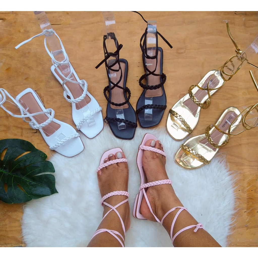 kit 2 pares  Rasteirinha Trançada Feminina Chinelo Sandália Rasteira Confortável Moda Tiras sandalia