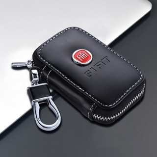 Estojo De Couro Para Chave De Carro Preto Emblema Criativo Com Proteção Fiat 500 500L 500X 124 Bravo Freemont Panda Punto