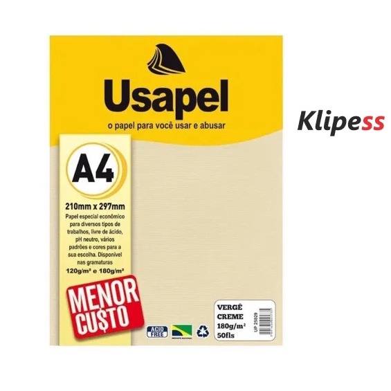 Papel Verge Na Gramaturas De 180 Com 50 Folhas Usapel. | Shopee Brasil