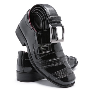 Kit Sapato Social Infantil Masculino Preto Com Cinto 443 Bico Quadrado Barato Conforto Leve em Oferta na Shopee