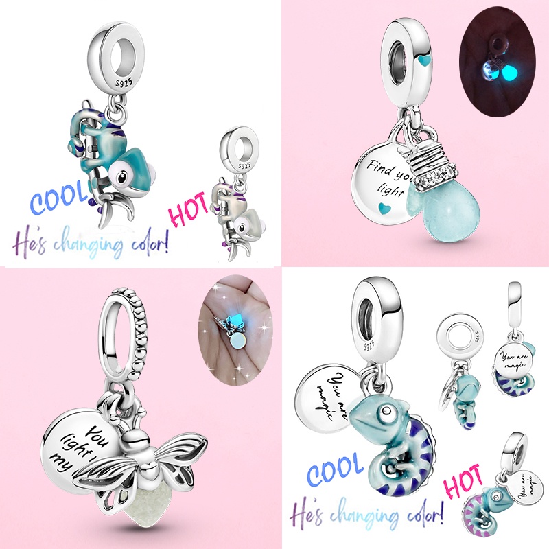 Lâmpada De Prata Genuína 925 Camaleão Brilhante Bombeiros Encanto Cor Original Pulseira Com Pingente De Bijuteria Presente