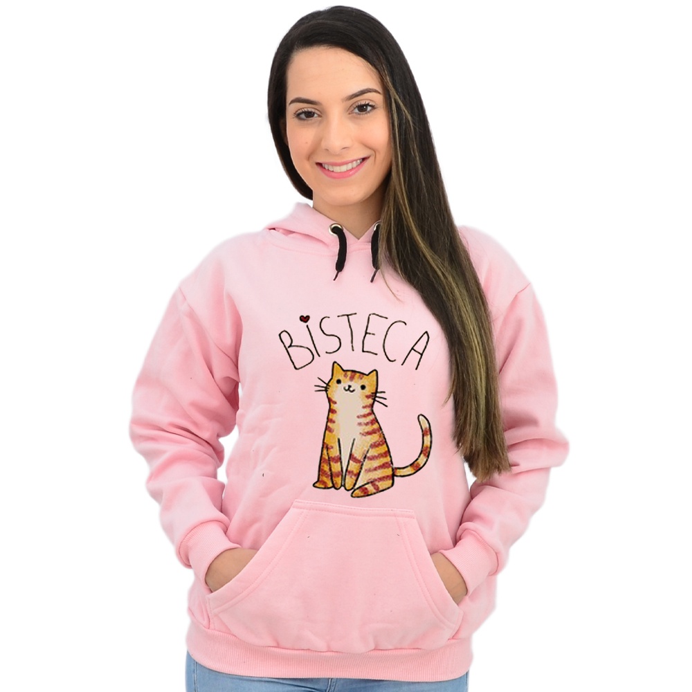 Moletom Gatinho Bisteca Fofo Feminino Rosa Blusa De Frio | Shopee Brasil