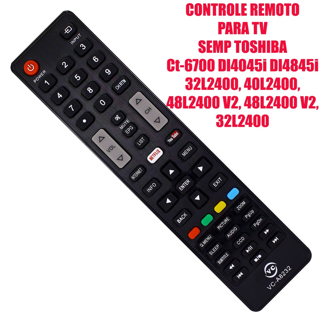 Controle Remoto para Tv Semp Toshiba 40l2400 32l2400 Ct 6700 Ct 6710