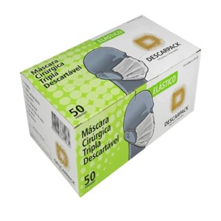 Máscara descartável tripla c/ elástico e clip nasal caixa c/ 50 unidades - Descarpack