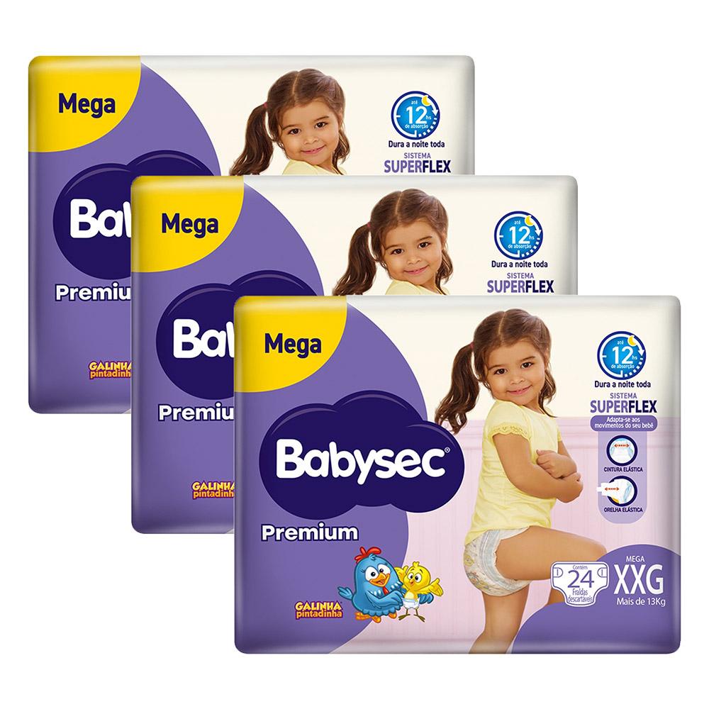 Kit 3 Fraldas Babysec Galinha Pintadinha Premium Tamanho XXG 24 unidades cada em Oferta na Shopee