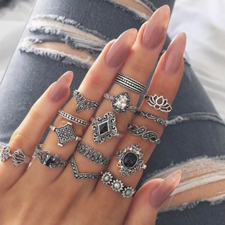 15pcs/Conjunto Retro Anéis De Girassol Oco Para Mulheres Gota D