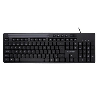 Teclado USB Office com suporte de smartphone preto TC262 Multilaser em Oferta na Shopee
