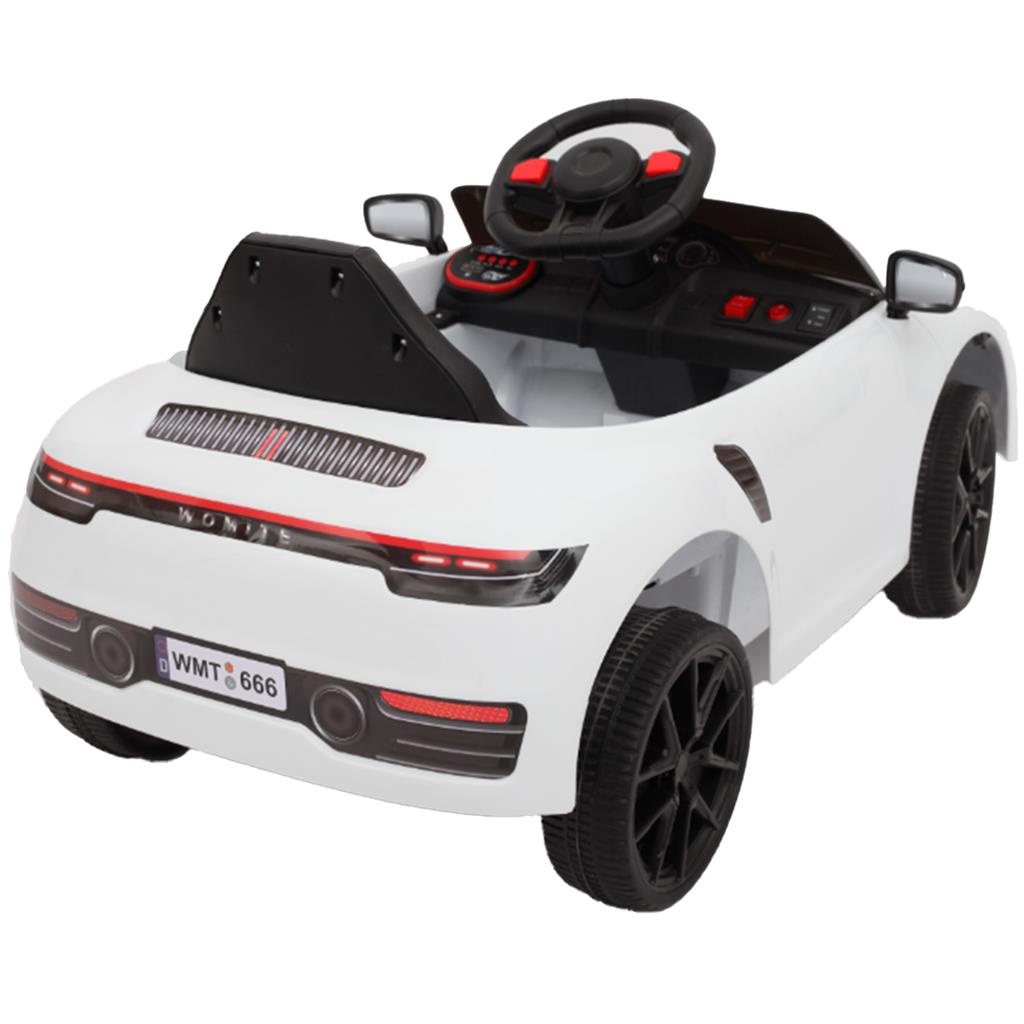 Carrinho de Passeio Motorizado c/controle e Cinto regulavel Porsche Infantil Branco Luz Led Som USB
