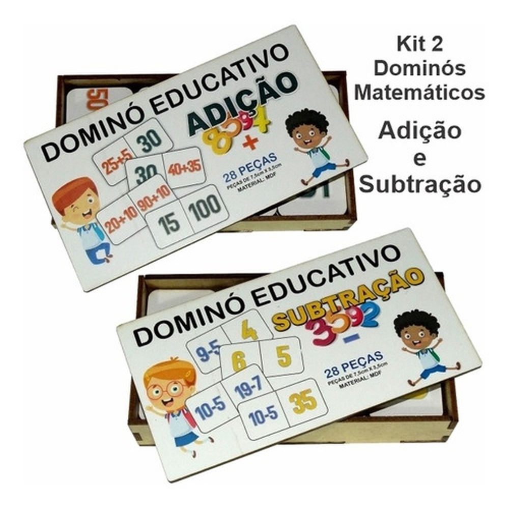 Kit 02 Dominós Educativo Matemático Adição E Subtração Mdf - Mega Impress em Oferta na Shopee