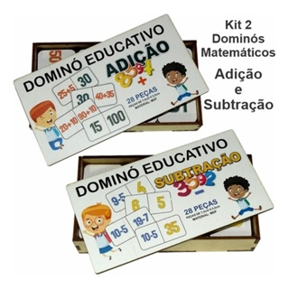 Kit 02 Dominós Educativo Matemático Adição E Subtração Mdf - Mega Impress em Oferta na Shopee