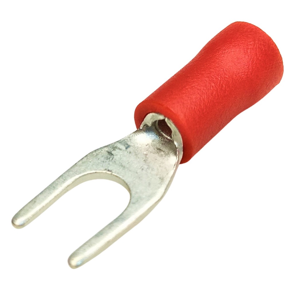 TERMINAL GARFO ISOLADO 0,5 A 1,5MM2 M4 VERMELHO 10 UNIDADES