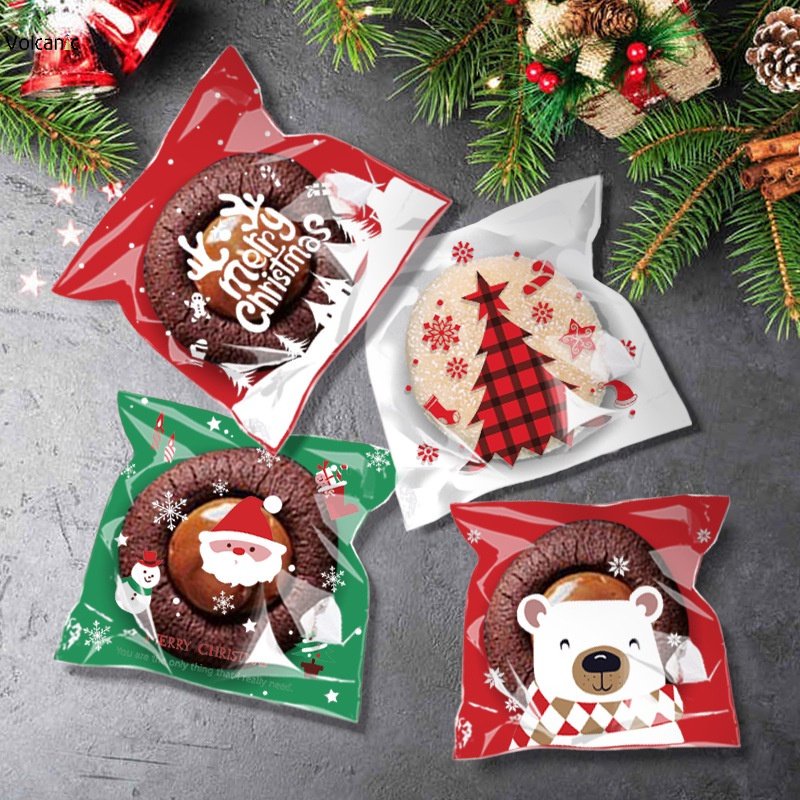 100Pcs 10 * 10cm Saco De Natal Embalagem Transparente Papai Noel Chifre De  Urso Feliz Sacos De Biscoitos Para Festas | Shopee Brasil