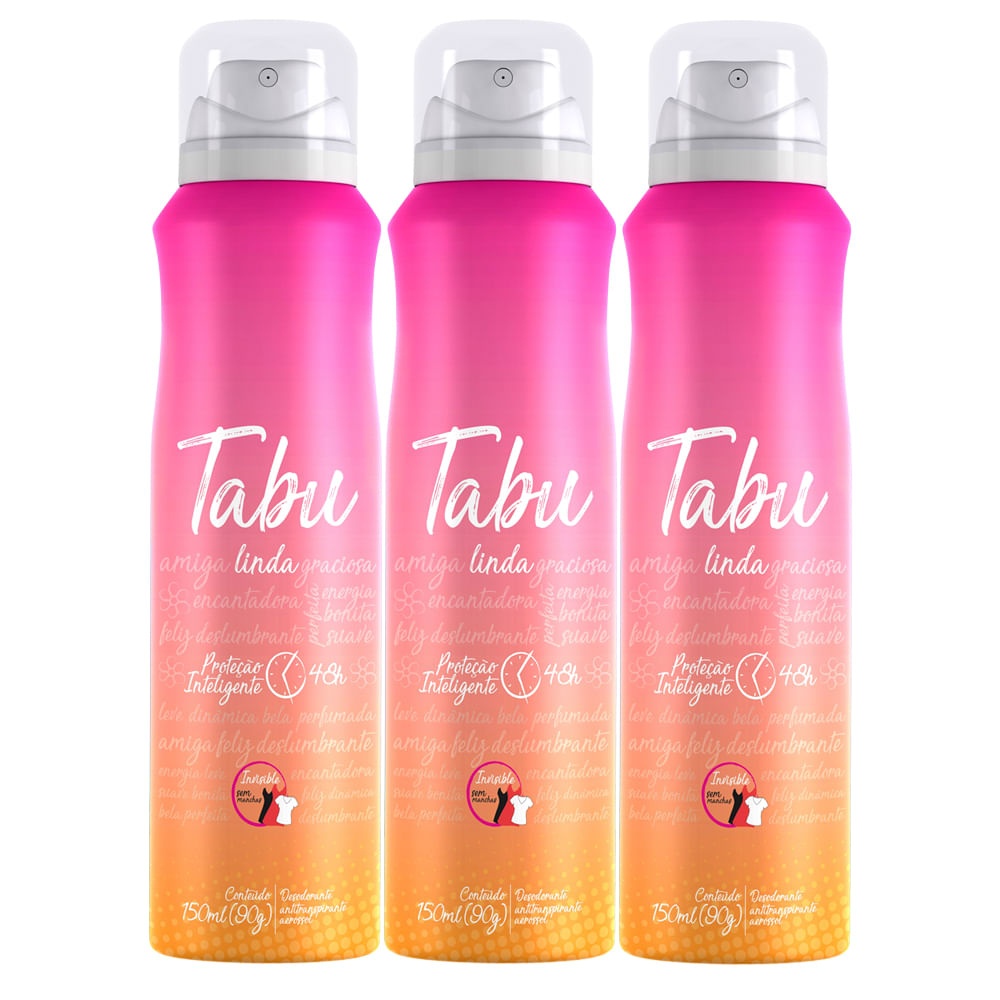 Kit Desodorante Aerosol Antitranspirante Tabu Linda 150Ml (3 unidades)