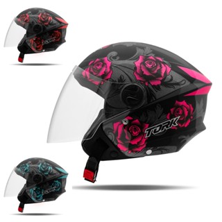 Capacete Feminino Aberto New Liberty Three Flowers Brilhante Pro Tork com Viseira Movel