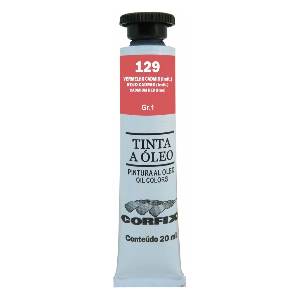 Tinta à Óleo para pintura em tela Corfix Bisnaga 20ml G1 - 129 Vermelho Cádmio