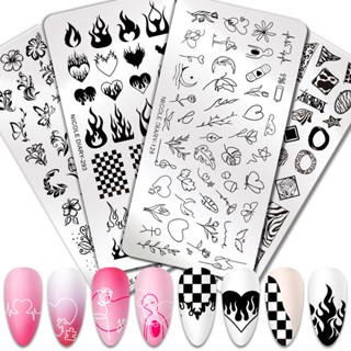 Placas De Estampagem De Unha Rectângulo De Aço Inoxidável Placa Chama/Flonha Padrão De Flor De Unhas Stencil em Oferta na Shopee