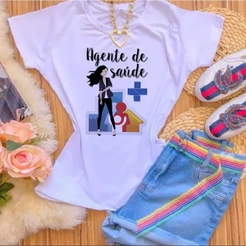 Blusa T-shirt Camiseta BRANCO AGENTE DE SAÚDE CALÇA PRETA