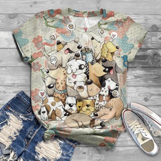 Moda Verão 3D Estampado Animal Cão Engraçado Camiseta Gola Redonda Manga Curta Solta Casual top Tamanho S-5XL