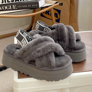 2022 Novos Chinelos De Lã UGG De Outono E Inverno Moda Todos Combinam Com O Dedo Do Pé Espesso Em Cruz Aberto em Oferta na Shopee