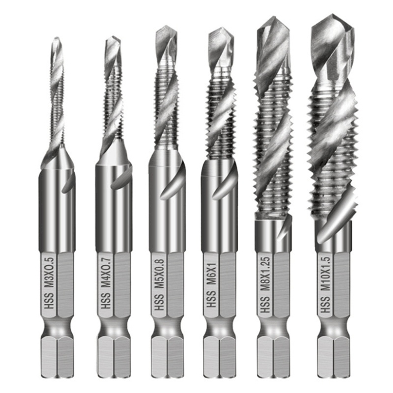 KIN 6 Pçs M3-M10 Parafuso Torneira Brocas HSS Torneiras Escareador Deburr Conjunto Broca De Combinação Métrica 1 4 Poleg