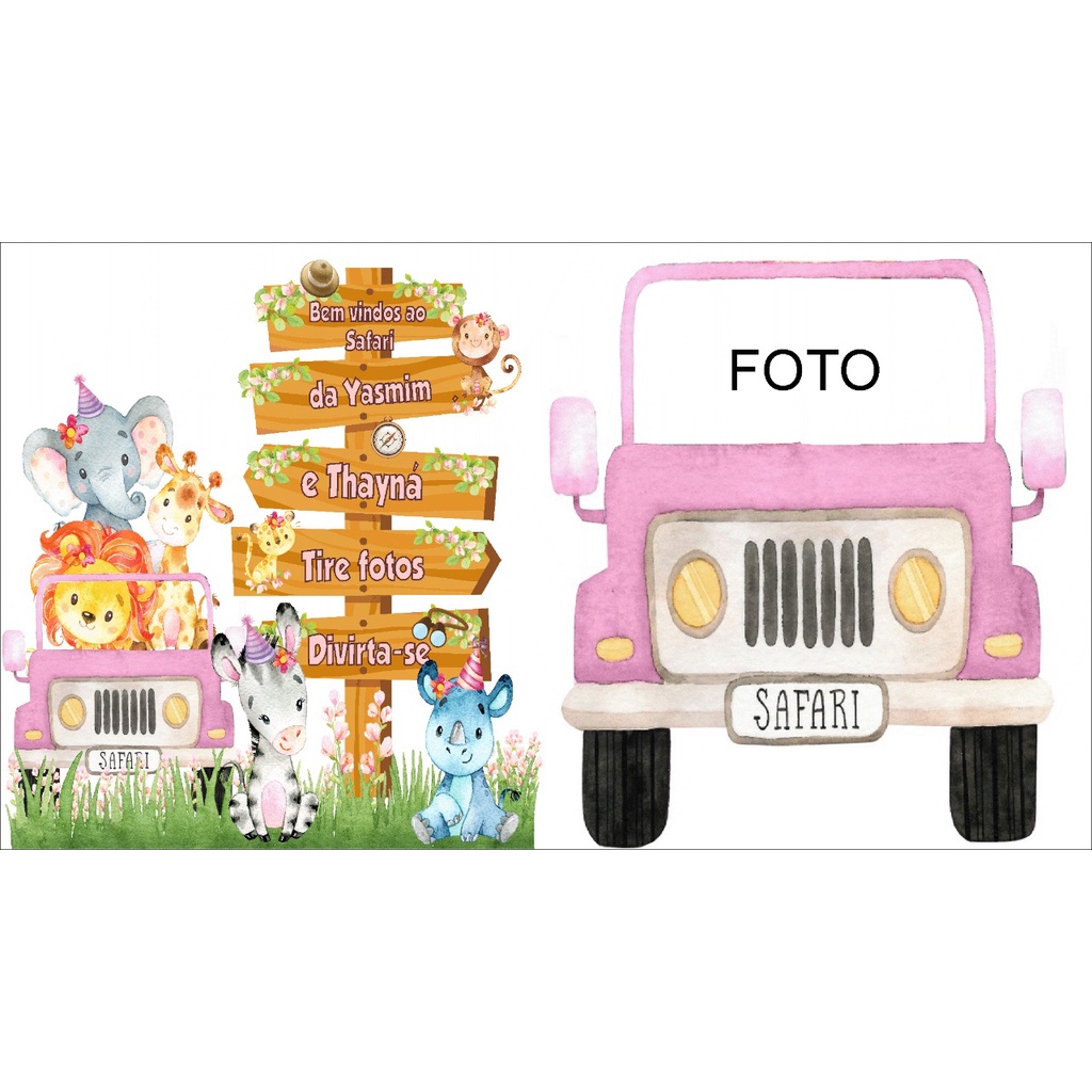 DISPLAY DE CHÃO JIPE SAFARI ROSA FOTO + PLACA INDICATIVA SAFARI 70 CM MDF 3 MM