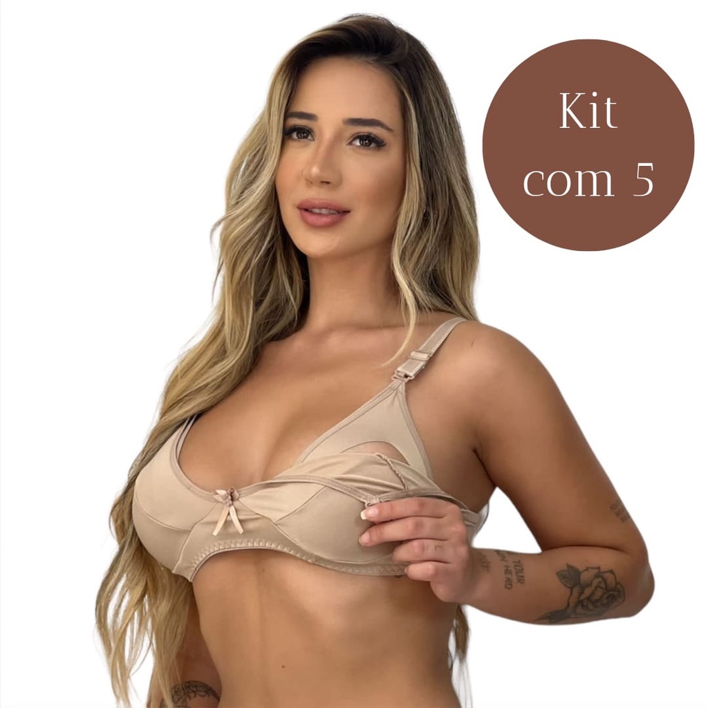 kit 5 Sutiã Para Amamentação em Microfibra de Poliéster pós parto maternidade tic tac em Oferta na Shopee