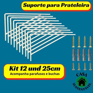 Kit 12 Cantoneira Mão Francesa 25cm Suporte Para Prateleira C/Parafusos