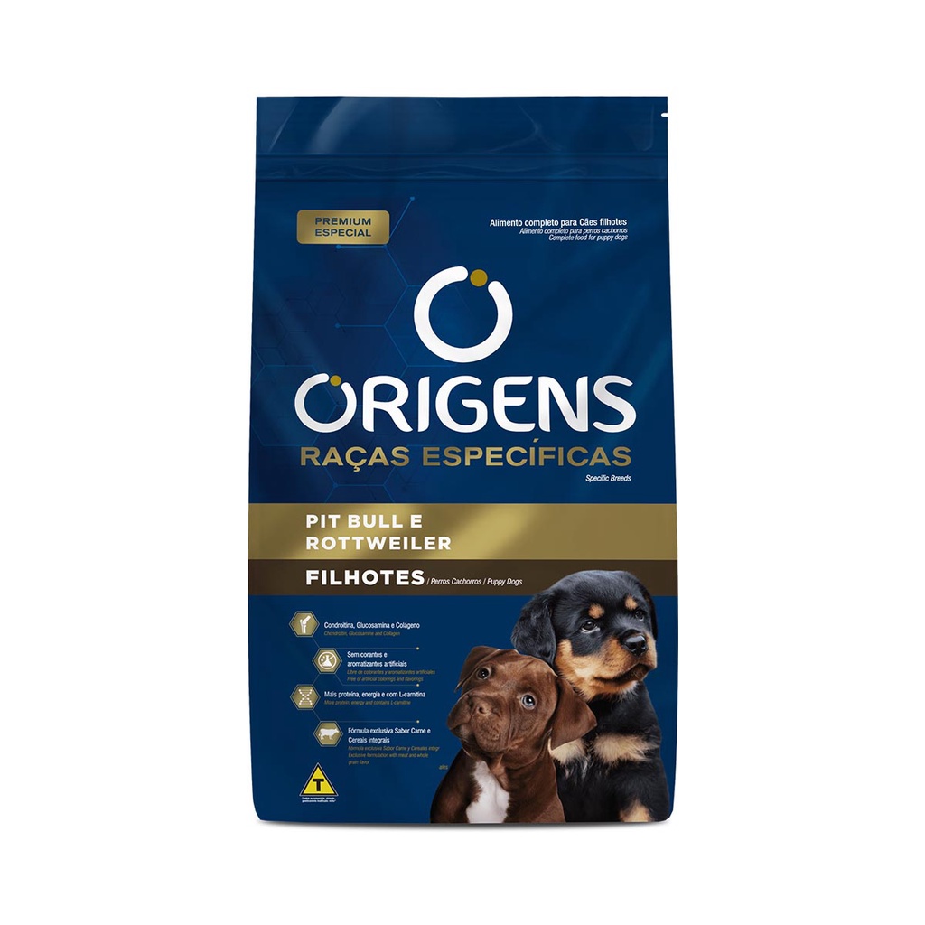 Ração Origens Premium Especial Raças Específicas Cães Filhotes Pit Bull e Rottweiler 15 Kg