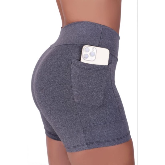 Shortinho Com 2 Bolsos Fitness Academia Suplex Atacado Shorts Legging Dia-Dia Celular