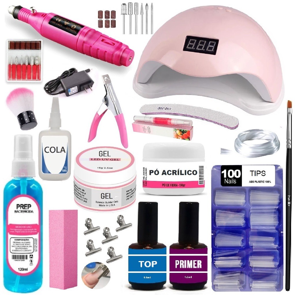Primer + Top Coat em kit ou individual; Unha Gel Alongamento Fibra