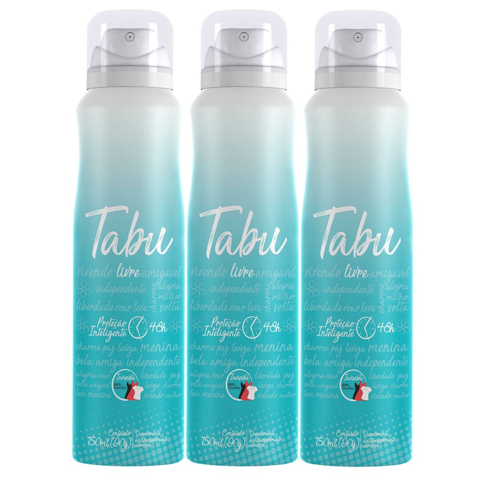 Kit Desodorante Aerosol Antitranspirante Tabu Livre 150Ml (3 unidades)