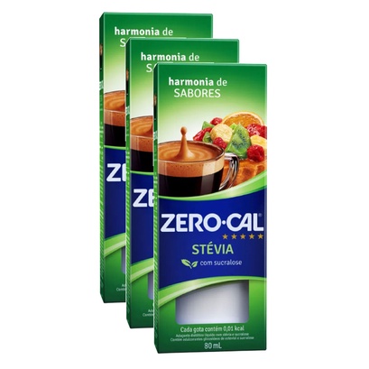 kit 3 Adoçante Zero Cal Stévia Com Sucralose Sem Glúten 80ml