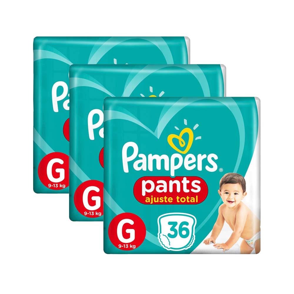 Kit 3 Fraldas Pampers Pants Ajuste Total Mega Tamanho G 36 Unidades - Mom & Baby