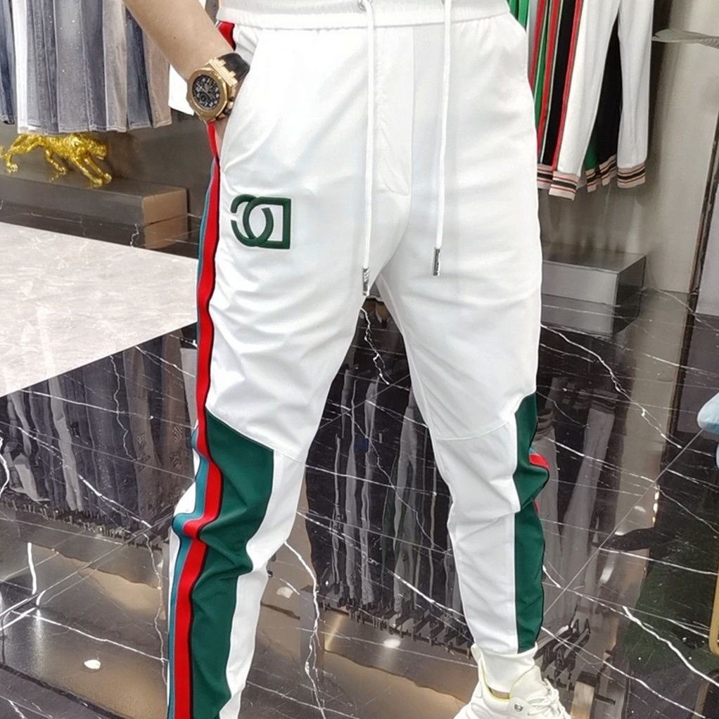 Roupas Masculinas De Rua Casual Calças Tie-Up Estilo Fino Moda Slim-Fit Esportivas