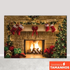 Painel Fundo Fotográfico Natal Cenário Lareira de Natal Decorativa Foto Em Tecido Sublimado - FNT-67