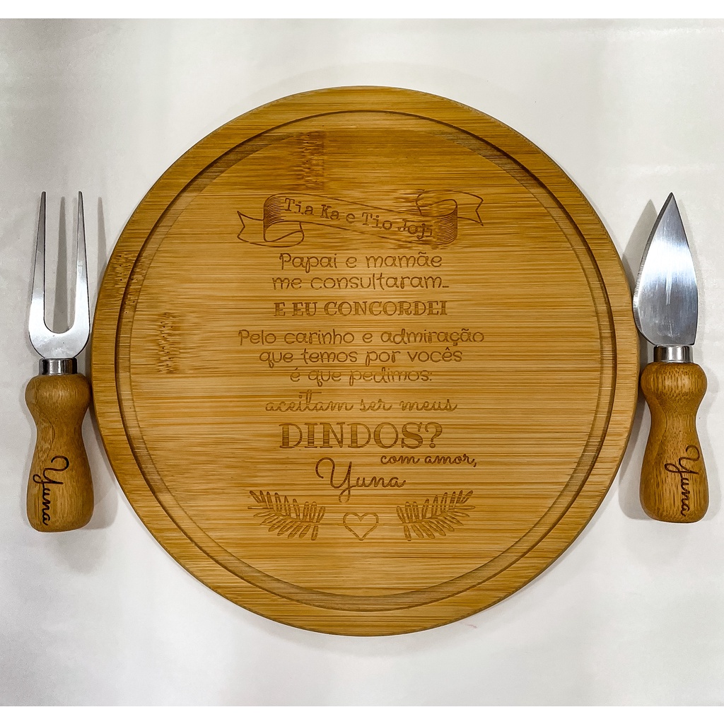 10 KIT PERSONALIZADO para queijo redondo em Bambu 3 peças