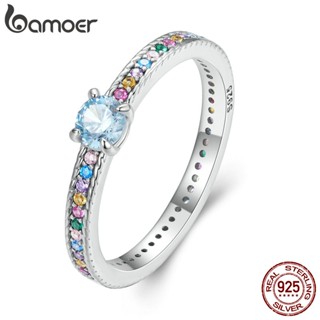Bamoer 925 Prata Simples Anel Colorido Joalheria De Moda Para Mulheres BSR319